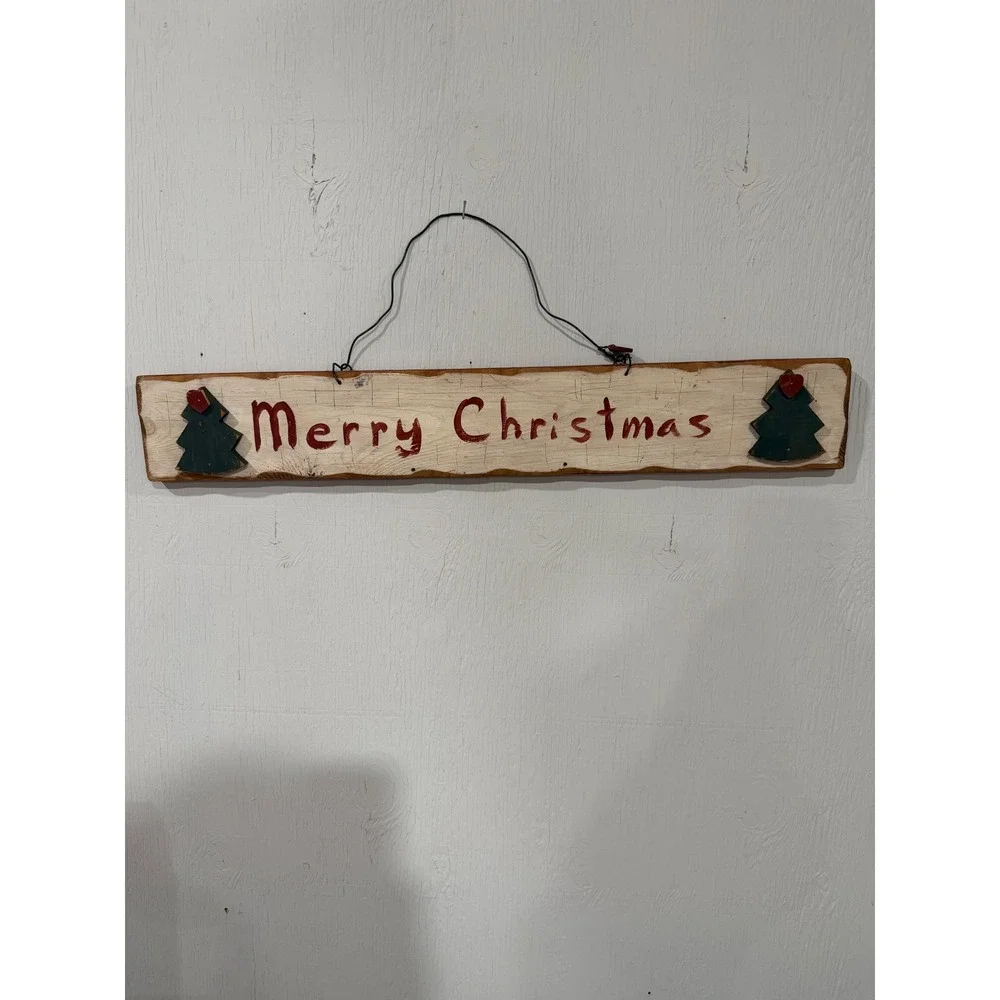 Rustic Wooden Merry Christmas Wall Sign Primitive Farmhouse Holiday Decor 22in